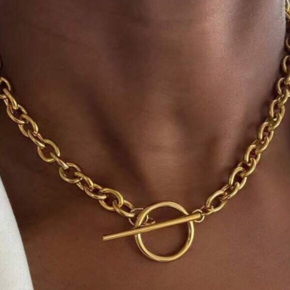 14k Gold Filled Link Chain Necklace with Toggle Clasp - Picture 1 of 6